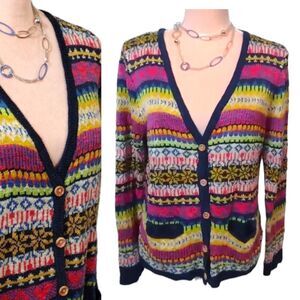 VTG 90s Colorful Knit Striped Button Front Cardigan *fits like Med